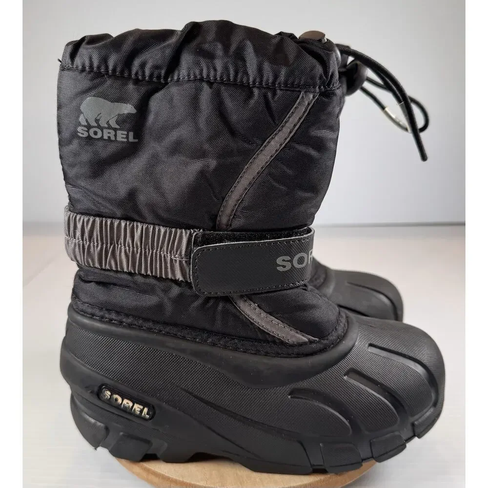 Sorel Cub Kids Size 12 Black Waterproof Insulated Snow Boots Drawstring